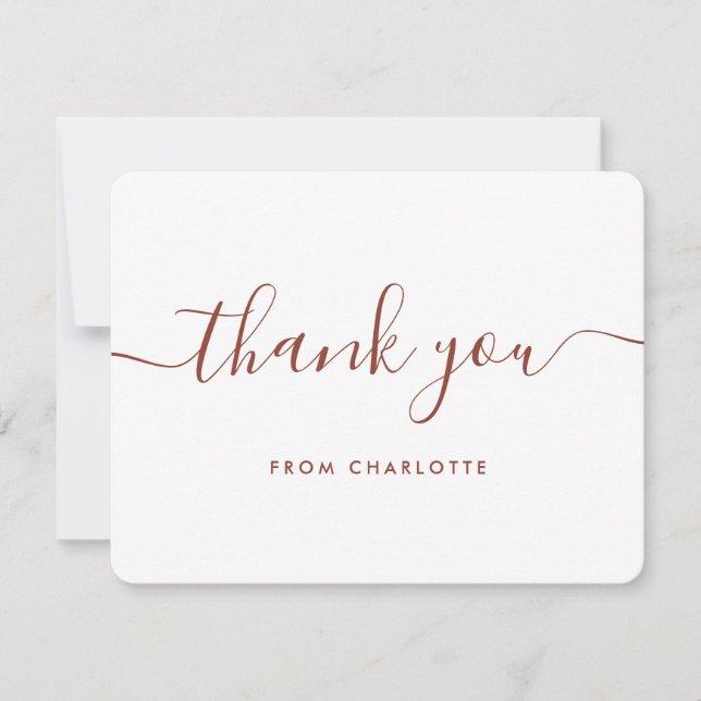 Terracotta Minimalist Wedding Shower Birthday Thank You Card (Front)