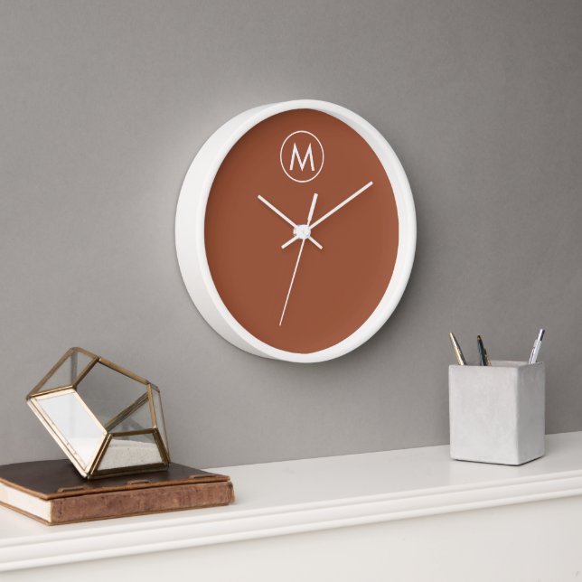 Terracotta Minimalist White Monogram Clock (Office)