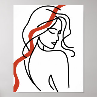Terracotta Minimalist Woman Line Art Poster