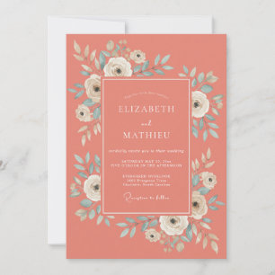 Terracotta Mint Peony Wedding Invitation