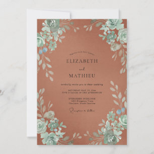 Terracotta Mint Petal Wedding Invitation