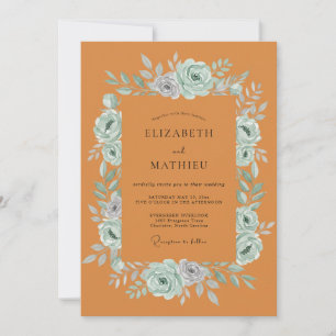 Terracotta Mint Wreath Wedding Invitation