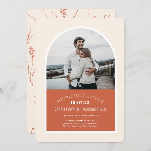 Terracotta Modern arch photo elopement wedding Invitation