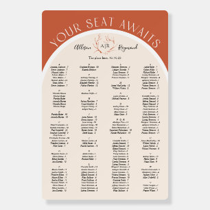 Terracotta modern arch wedding seating chart foam board