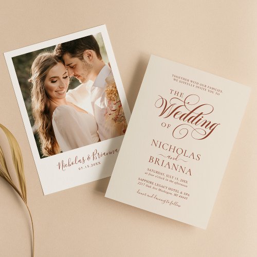 Terracotta Modern Boho Wedding Photo Minimalist Invitation