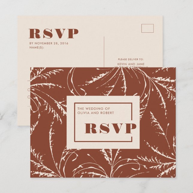 Terracotta Modern Boho Wedding RSVP Postcard (Front/Back)