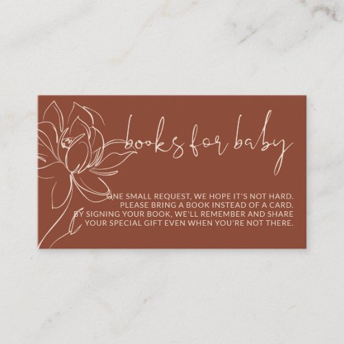 Terracotta Modern books request simple baby shower Enclosure Card
