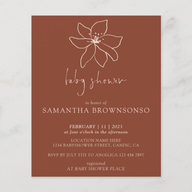 Terracotta Modern Botanical Budget Baby Shower Flyer