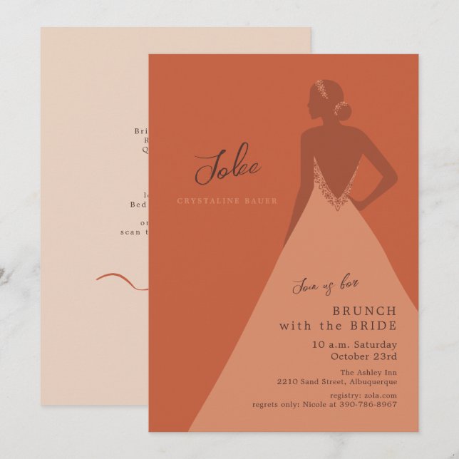 Terracotta Modern Bride Illustration Bridal Brunch Invitation (Front/Back)