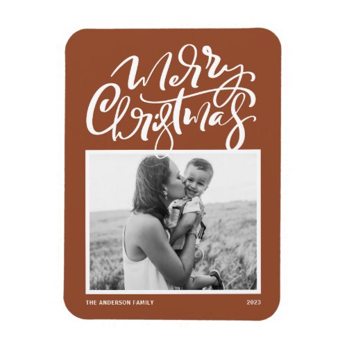 Terracotta Modern Calligraphy Photo Christmas Magnet