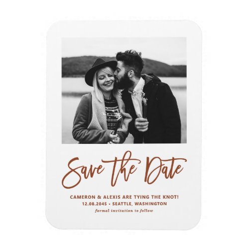 Terracotta Modern Calligraphy Photo Save the Date Magnet