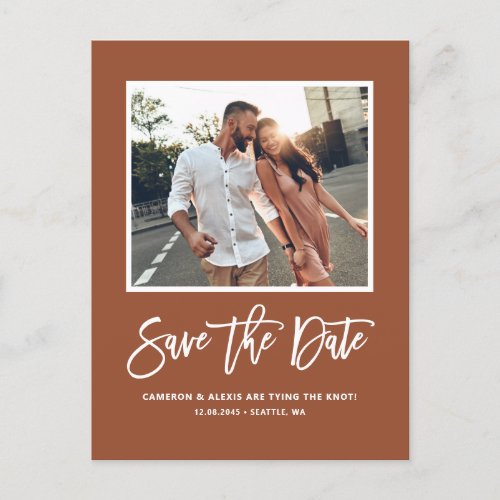 Terracotta Modern Calligraphy Photo Save the Date Postcard