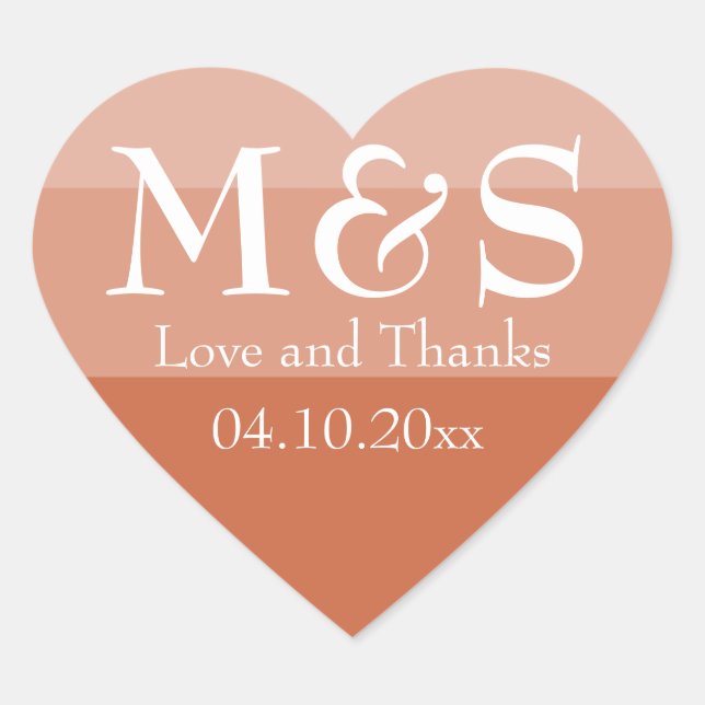 Terracotta Modern Chic Script Wedding Heart Sticker (Front)