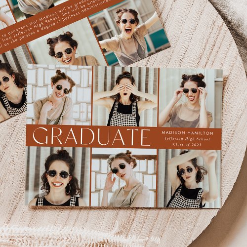 Terracotta Modern Classic 12 Photo Graduation Announcement