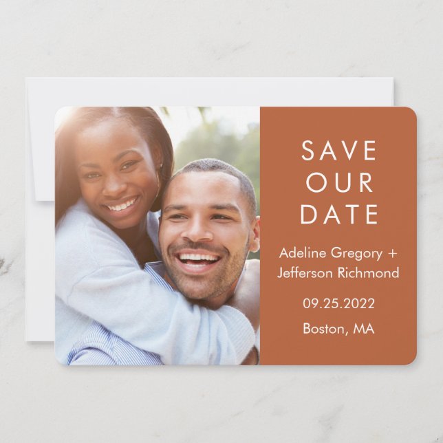 TERRACOTTA Modern Couple Photo Wedding Save The Date (Front)