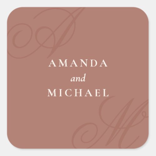 Terracotta Modern Edge Elegant Monogram Wedding Square Sticker