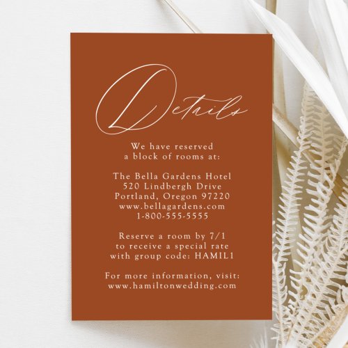 Terracotta Modern Elegance Wedding Details Enclosure Card