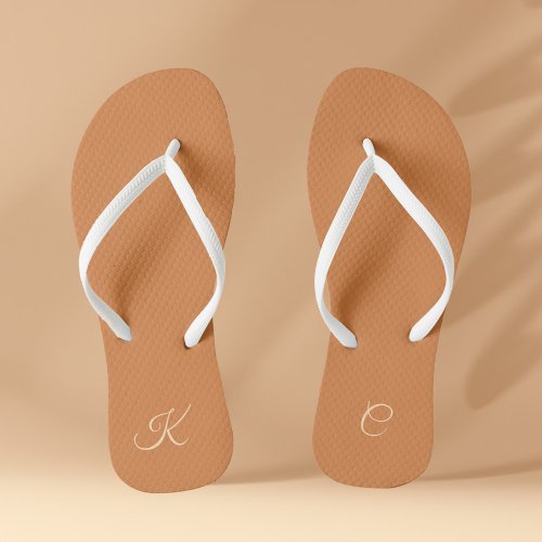 Terracotta Modern Elegant Minimal Simple Monogram Flip Flops