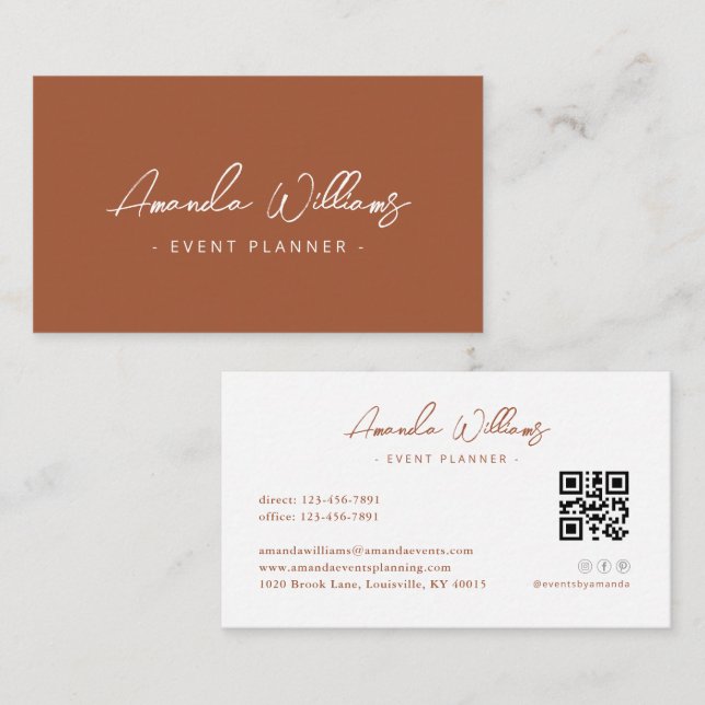 Terracotta Modern Elegant Minimalist QR Code Business Card (Front/Back)