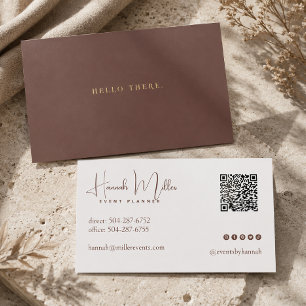 Terracotta Modern Elegant Minimalist QR Code Foil Business Cards