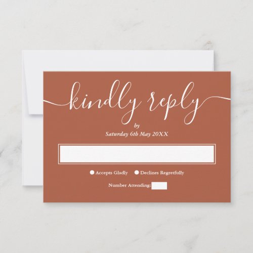 Terracotta Modern Elegant Script Wedding RSVP Card