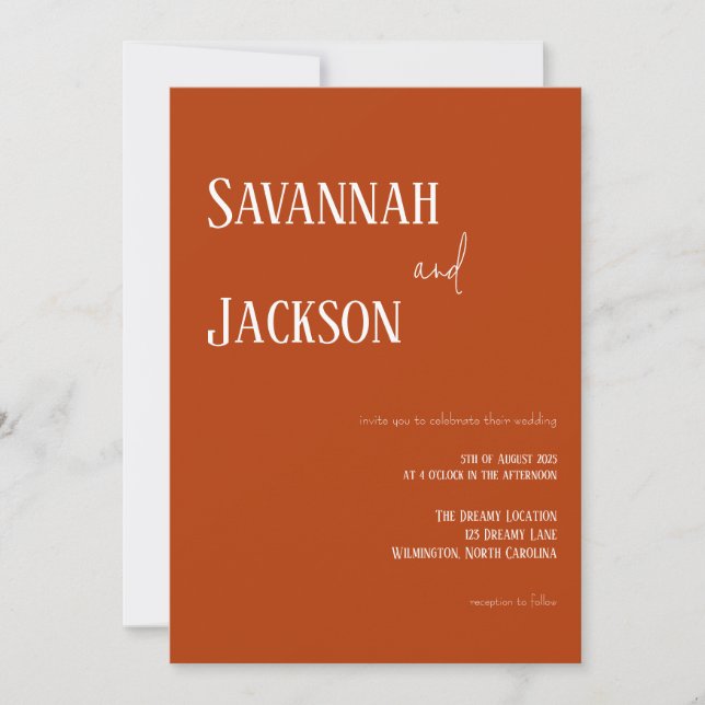 Terracotta Modern Elegant Wedding Invitation (Front)