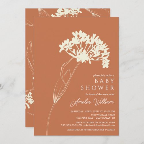 Terracotta Modern Floral Baby Shower Invitation