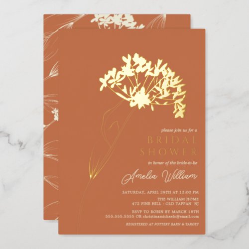 Terracotta Modern Floral Bridal Shower Foil Invitation