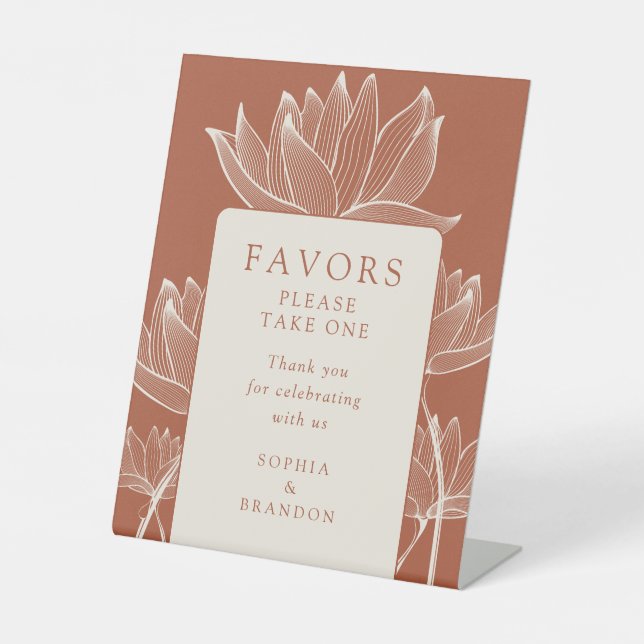 Terracotta Modern Floral Favors Pedestal Sign (Front)