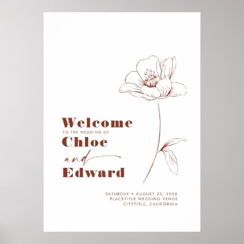 Terracotta Modern Floral Wedding Welcome Sign