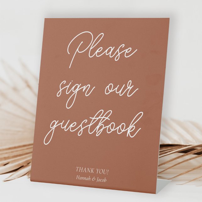 Terracotta Modern Guestbook Wedding Table Pedestal Sign (Creator Uploaded)