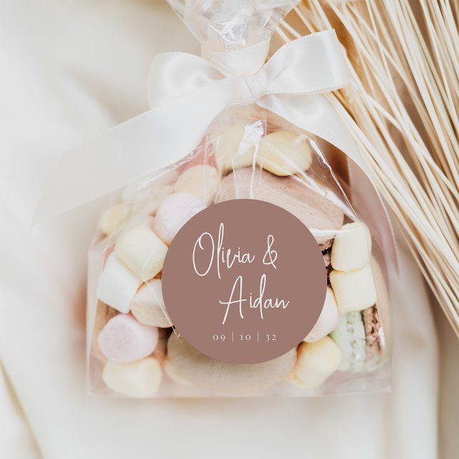 Terracotta | Modern Handwritten Script Wedding Classic Round Sticker (Creator Uploaded)