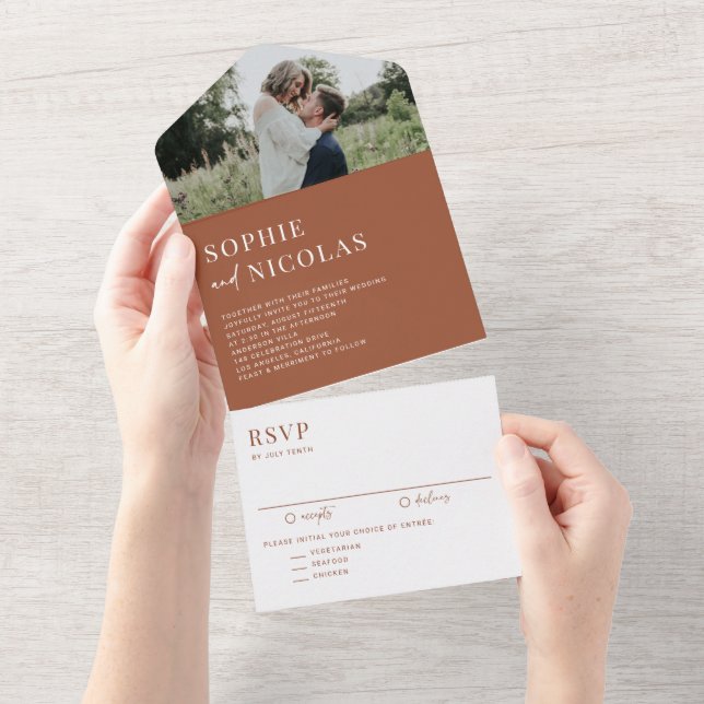 Terracotta Modern Handwritting Photo Wedding All In One Invitation (Tearaway)