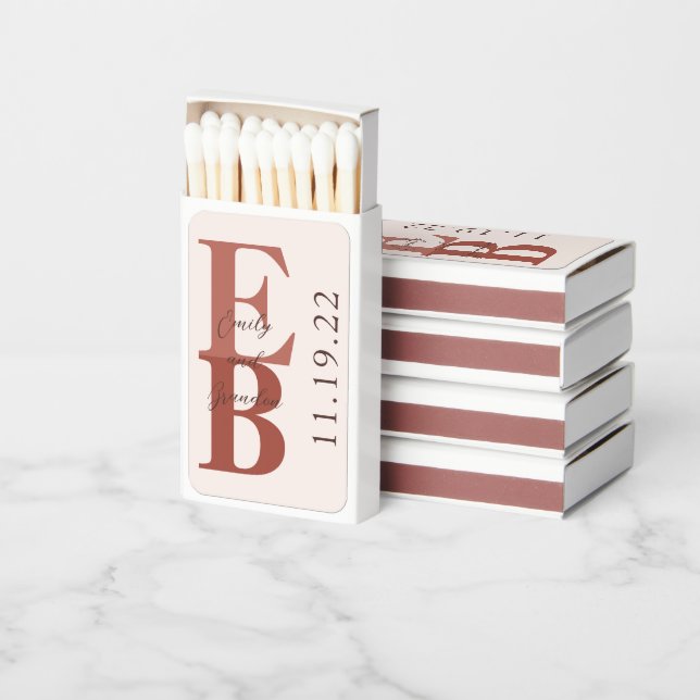 Terracotta Modern Large Initial Wedding Custom  Matchboxes (Stacked)