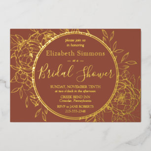 Terracotta Modern Line Peony Toile Bridal Shower Foil Invitation