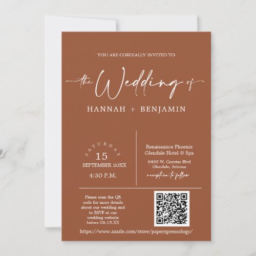 Terracotta Modern Minimal Boho Arch QR Code Photo Invitation