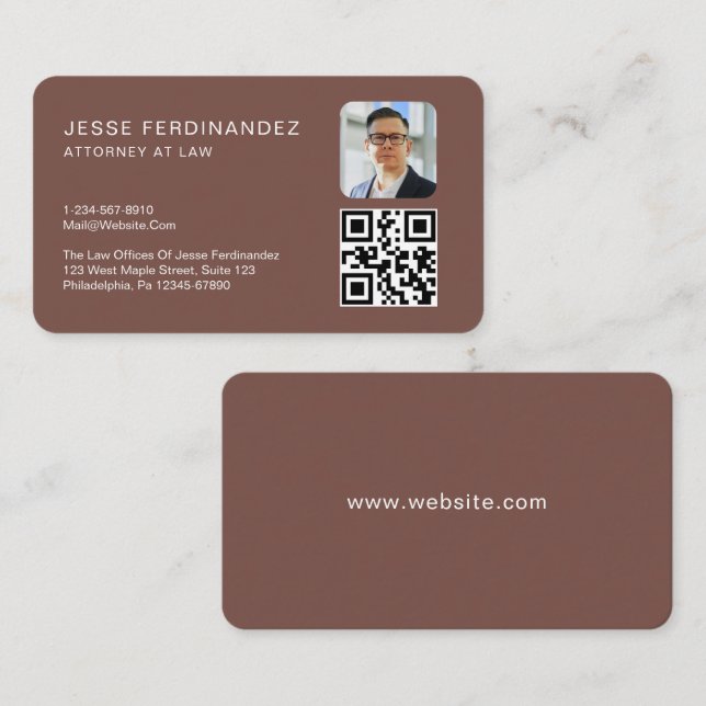 Terracotta Modern Minimal Professional QR Code  Business Card (Front/Back)