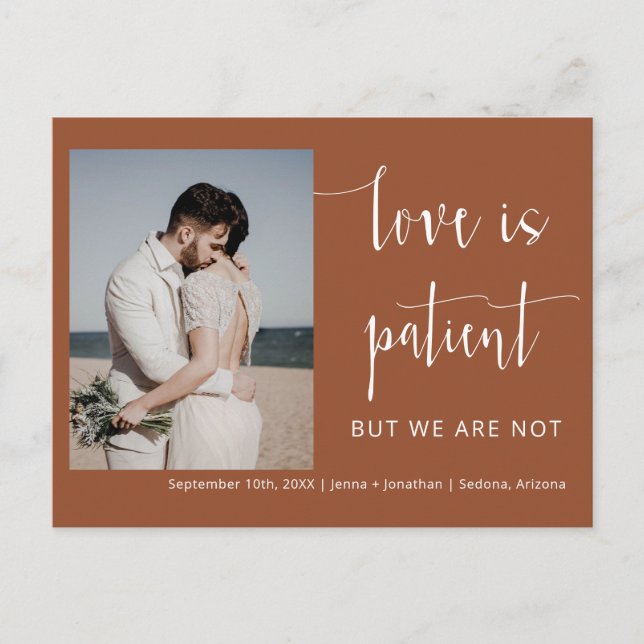 Terracotta Modern Minimal Script Photo Elopement Postcard (Front)