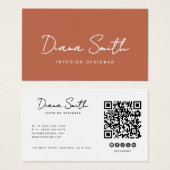 Terracotta Modern Minimalist QR Code Profile Card (Front & Back)