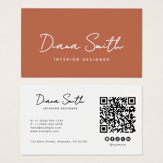 Terracotta Modern Minimalist QR Code Profile Card (Front & Back)