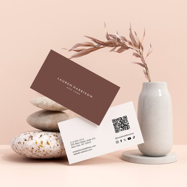 Terracotta Modern Minimalist Qr Code Social Media Business Card (Creator Uploaded)