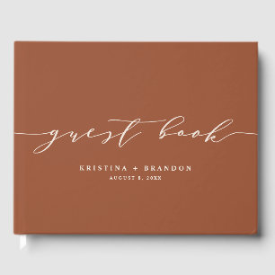 Terracotta Modern Minimalist Script Photo Wedding Guest Book