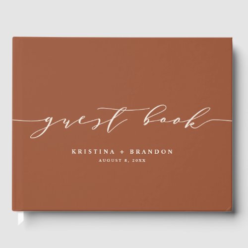 Terracotta Modern Minimalist Script Photo Wedding Guest Book