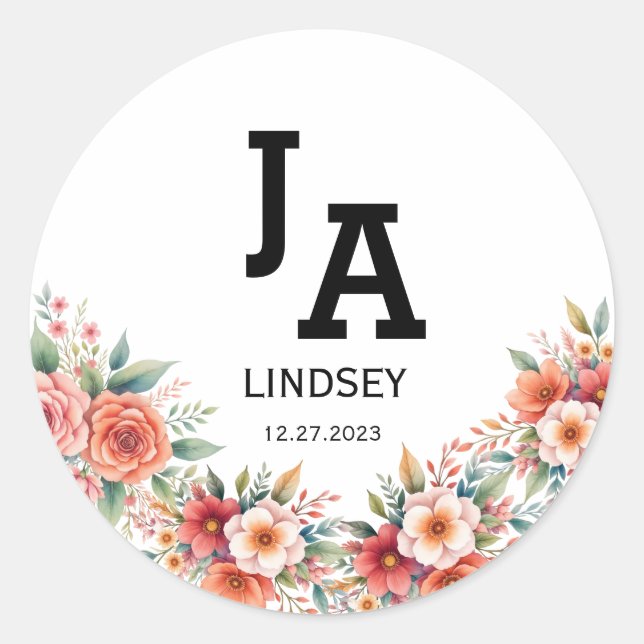 Terracotta Modern Minimalist Wedding Classic Round Sticker (Front)