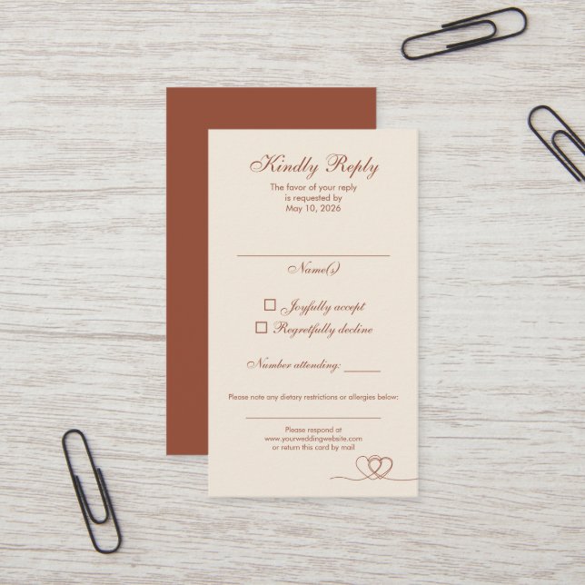 Terracotta Modern Mix and Match Wedding RSVP Card (Front/Back In Situ)