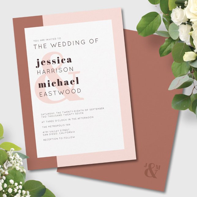 Terracotta Modern Monogram Minimalist Wedding Invitation (Creator Uploaded)