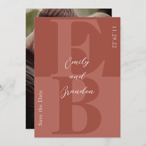 Terracotta Modern Photo Initial Save the Date Invitation