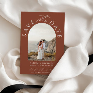 Terracotta modern photo wedding save the date