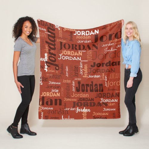 Terracotta Modern Repeating Name Personized Fleece Blanket