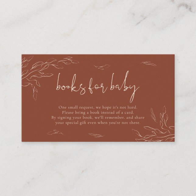 Terracotta Modern Rustic Floral Book baby shower Enclosure Card (Front)